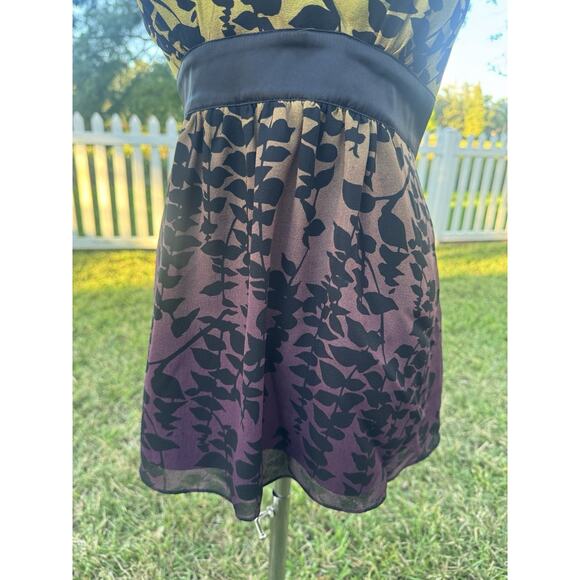 Express Y2K Silk Halter Top Lime Green Purple Ombré Tropical Leaf Blouse Sz 10 - Picture 13 of 16